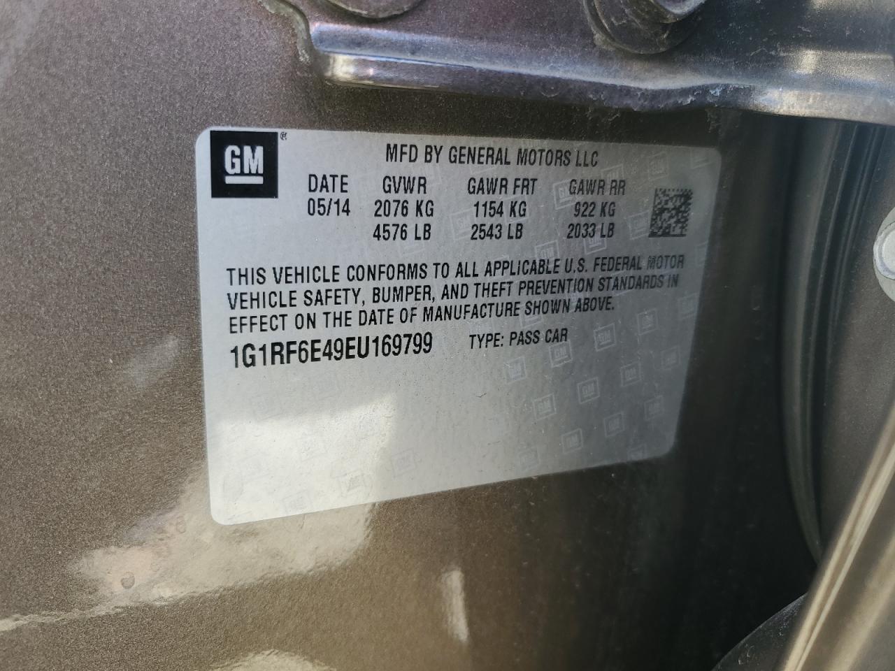 2014 Chevrolet Volt VIN 1G1RF6E49EU169799 Copart auction photo, rear end damage thumbnail 13