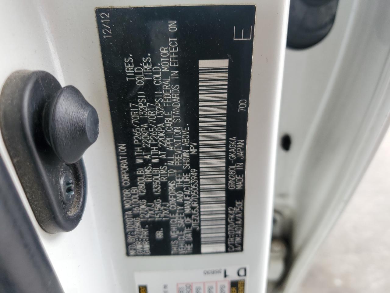 2013 Toyota 4Runner VIN JTEZU5JR7D5053949 Copart auction photo, front end / side damage thumbnail 15
