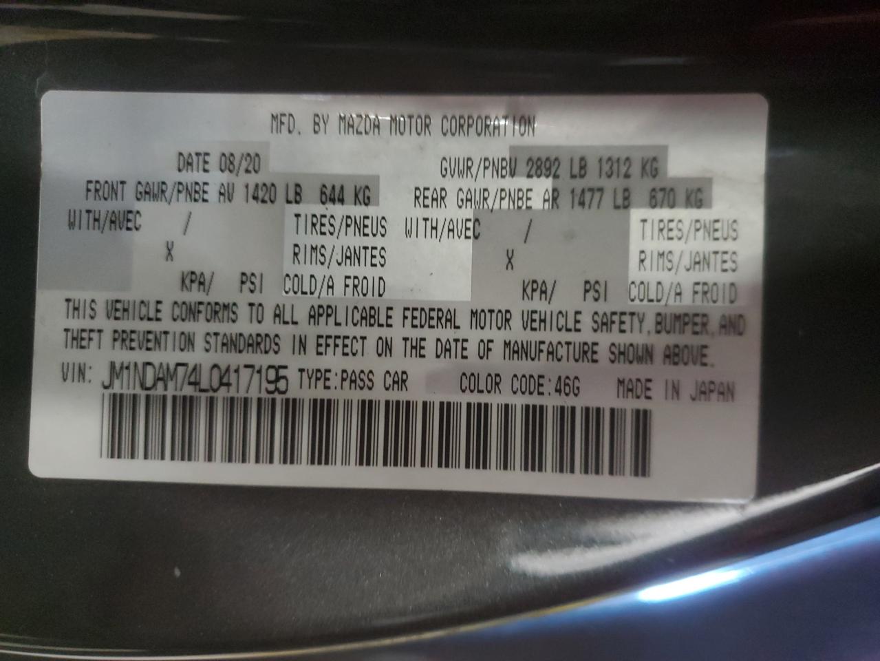 2020 Mazda MX-5 VIN JM1NDAM74L0417195 Copart auction photo, rear end damage thumbnail 12