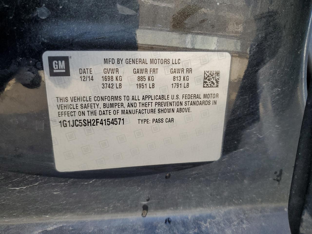 2015 Chevrolet Sonic VIN 1G1JC5SH2F4154571 Copart auction photo, all over damage thumbnail 13
