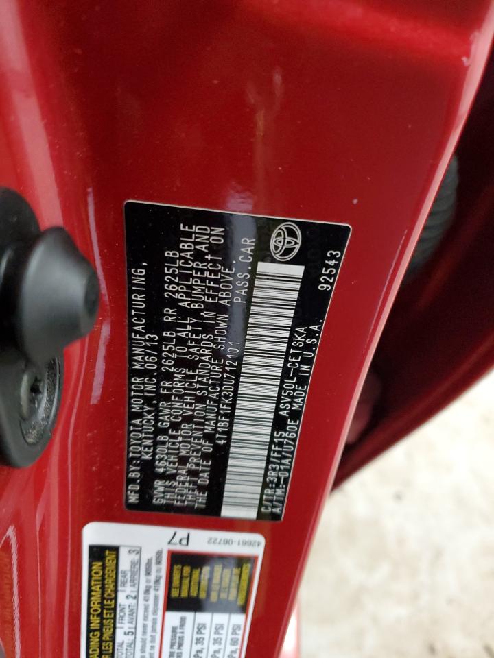 2013 Toyota Camry VIN 4T1BF1FK3DU712101 Copart auction photo, rear end damage thumbnail 12