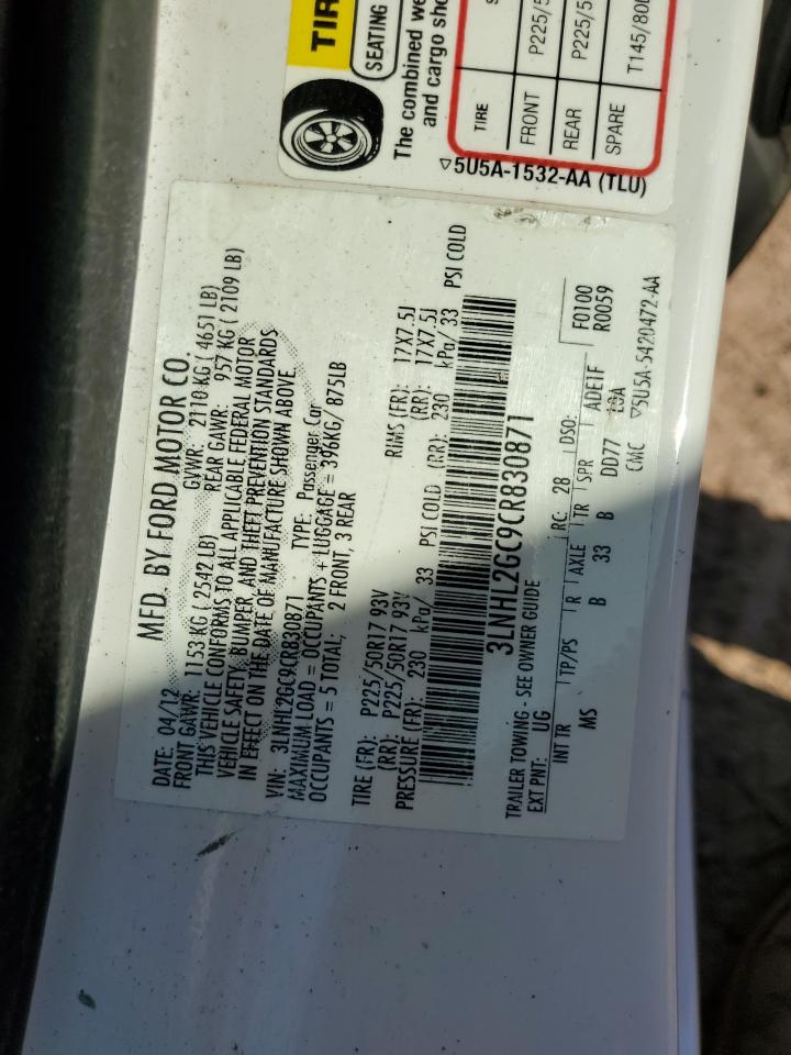 2012 Lincoln MKZ VIN 3LNHL2GC9CR830871 Copart auction photo, front end / minor dent/scratches damage thumbnail 14