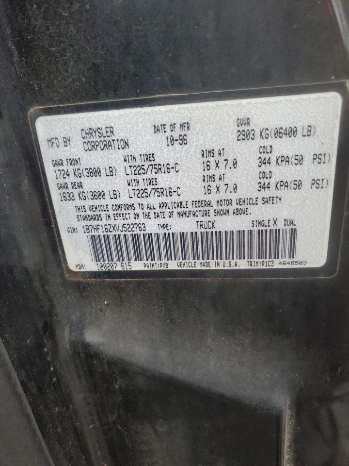 1997 Dodge RAM VIN 1B7HF16ZXVJ522763 Copart auction photo, front end damage thumbnail 13
