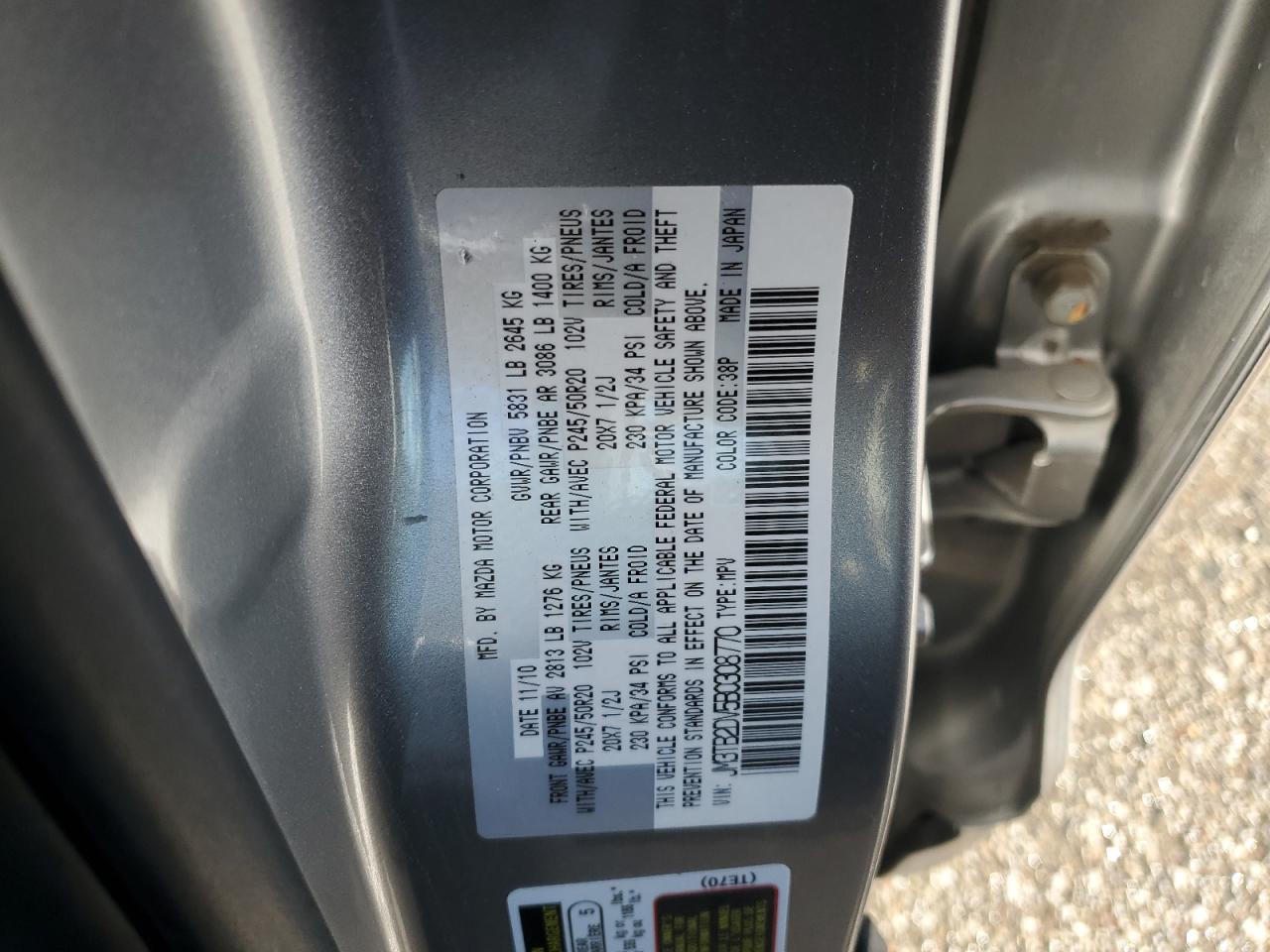 2011 Mazda CX-9 VIN JM3TB2DV5B0308770 Copart auction photo, front end / undercarriage damage thumbnail 13