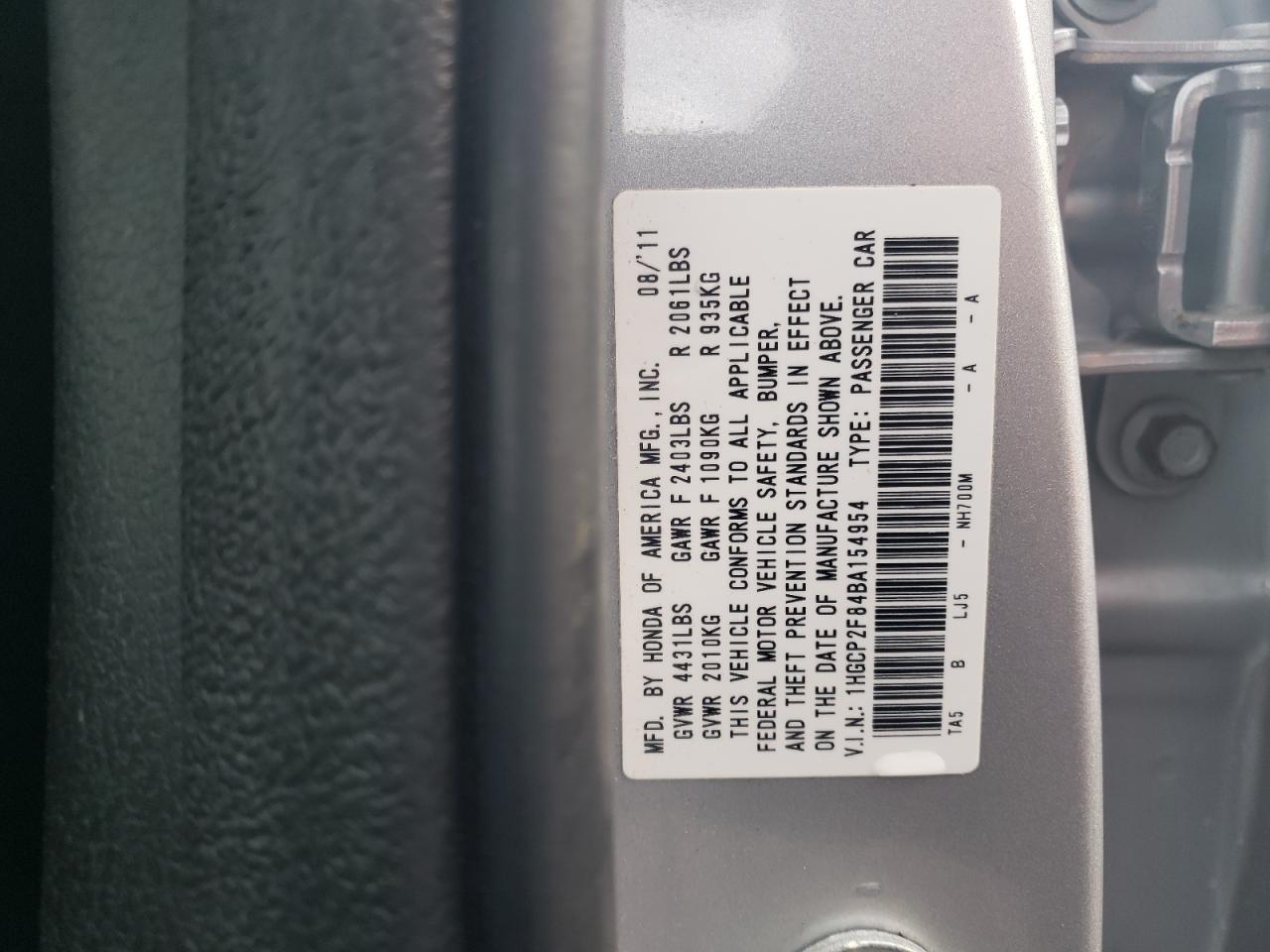 2011 Honda Accord VIN 1HGCP2F84BA154954 Copart auction photo, front end damage thumbnail 12