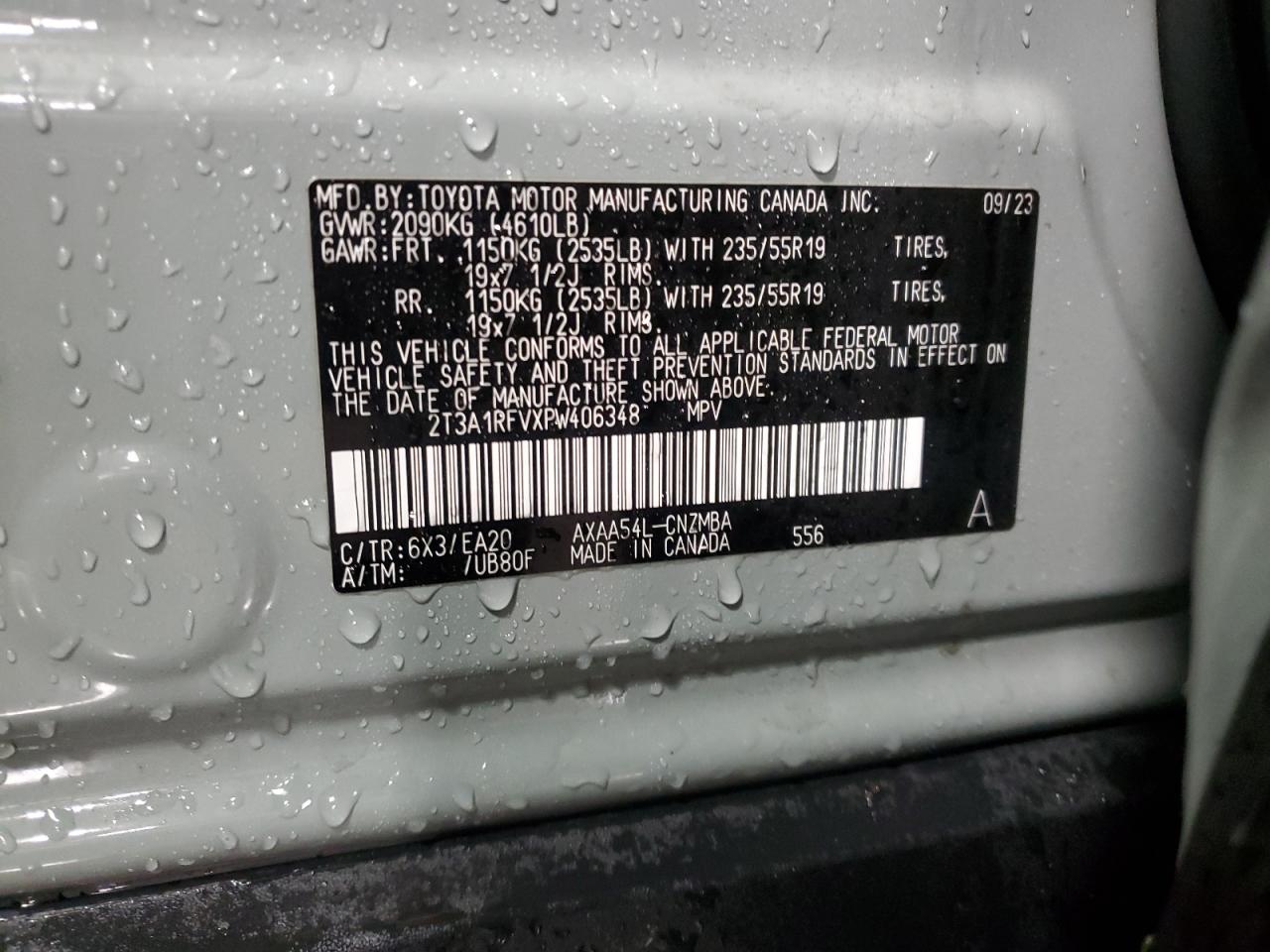 2023 Toyota RAV 4 VIN 2T3A1RFVXPW406348 Copart auction photo, front end damage thumbnail 14