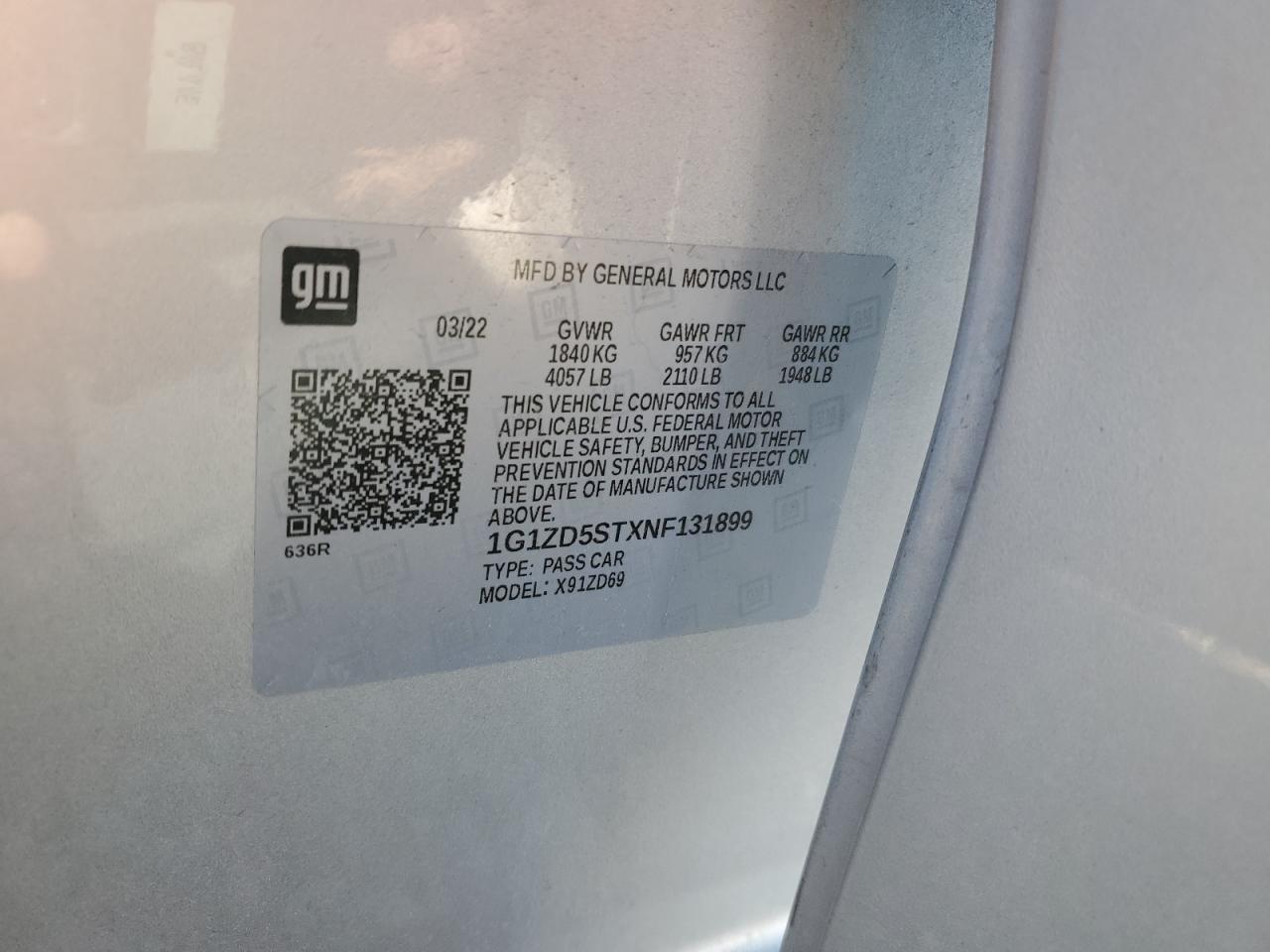 2022 Chevrolet Malibu VIN 1G1ZD5STXNF131899 Copart auction photo, rollover / mechanical damage thumbnail 14