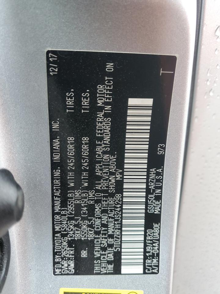 2018 Toyota Highlander VIN 5TDZZRFH1JS244298 Copart auction photo, front end damage thumbnail 16