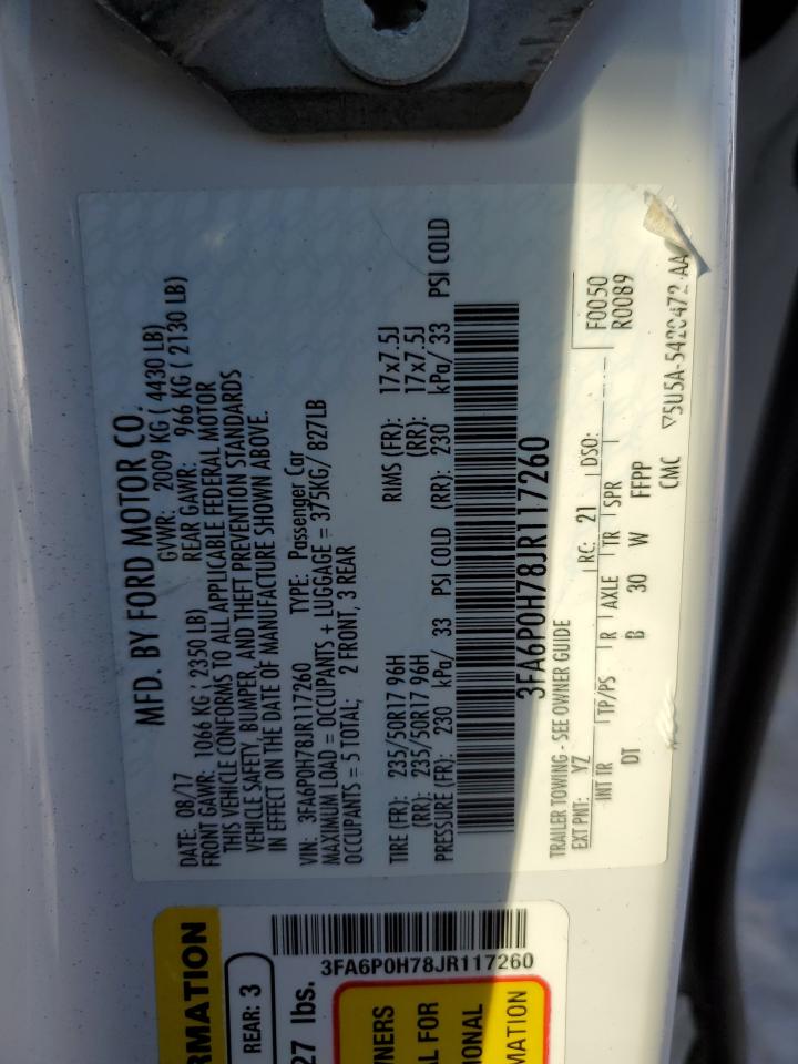 2018 Ford Fusion VIN 3FA6P0H78JR117260 Copart auction photo, side / front end damage thumbnail 12