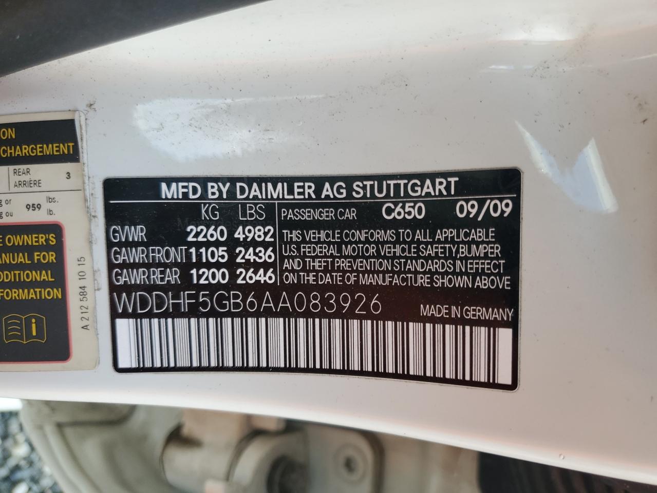 2010 Mercedes-Benz E-klasse VIN WDDHF5GB6AA083926 Copart auction photo, minor dent/scratches damage thumbnail 12