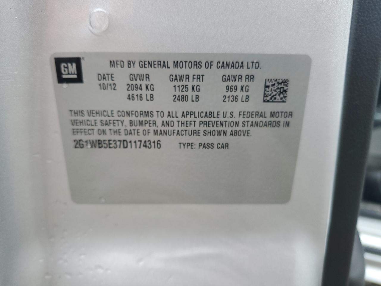 2013 Chevrolet Impala VIN 2G1WB5E37D1174316 Copart auction photo, side damage thumbnail 12