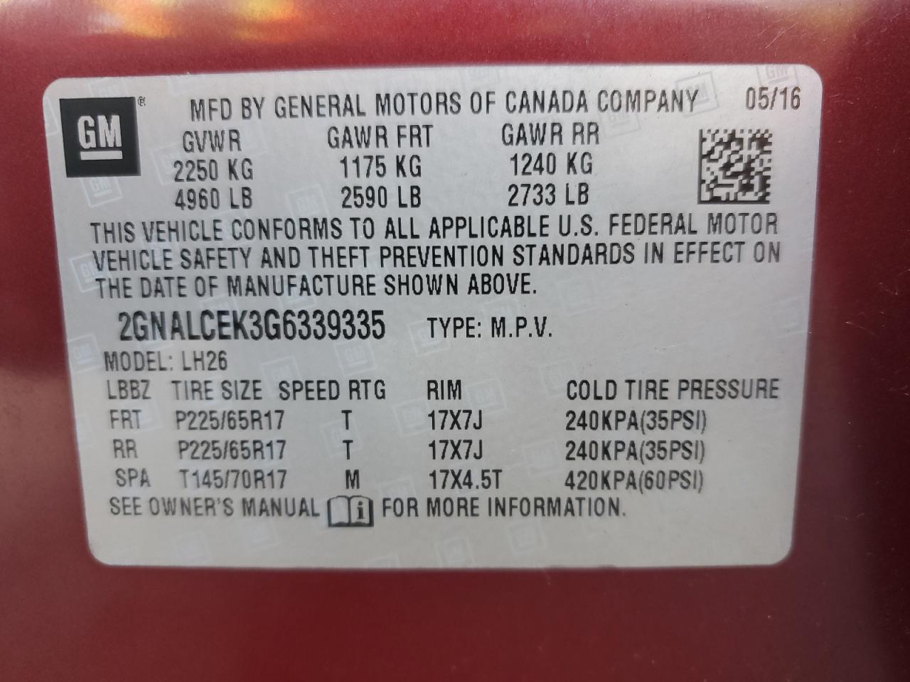 2016 Chevrolet Equinox VIN 2GNALCEK3G6339335 Copart auction photo, vandalism damage thumbnail 13