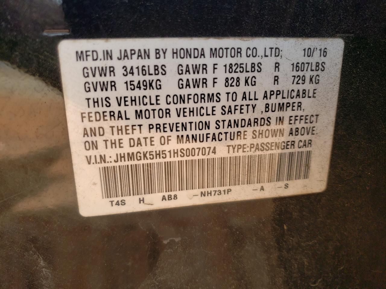 2017 Honda Fit VIN JHMGK5H51HS007074 Copart auction photo, front end damage thumbnail 14