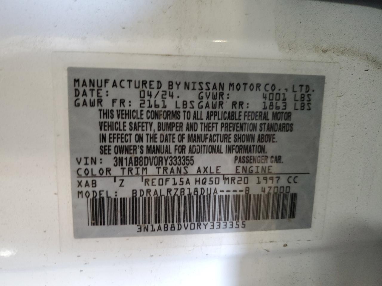 2024 Nissan Sentra VIN 3N1AB8DV0RY333355 Copart auction photo, front end / undercarriage damage thumbnail 12