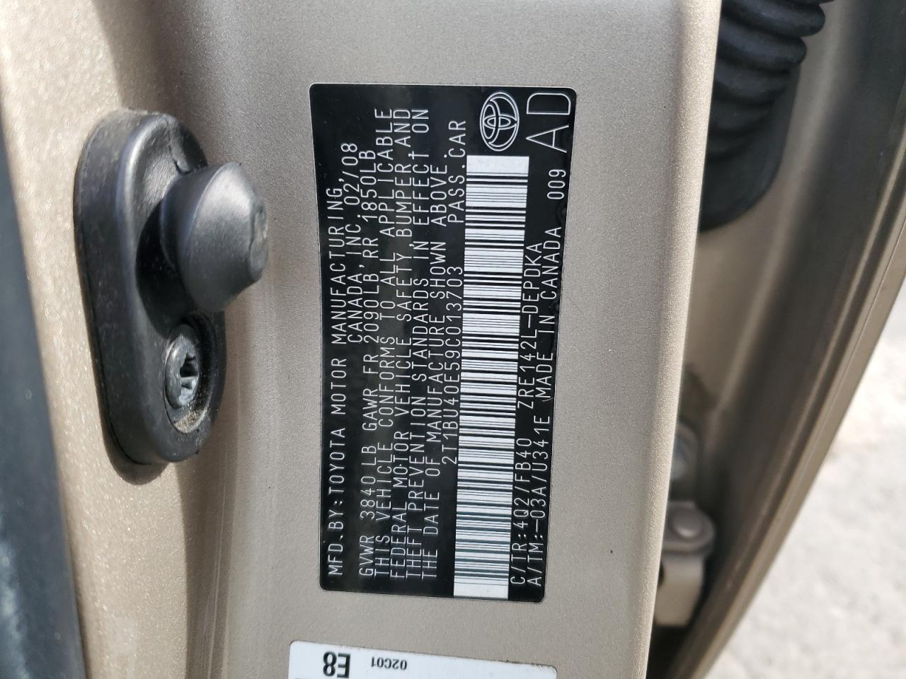2009 Toyota Corolla VIN 2T1BU40E59C013703 Copart auction photo, front end / side damage thumbnail 15