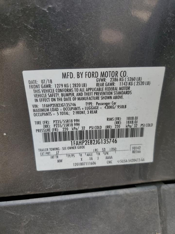 2018 Ford Taurus VIN 1FAHP2E82JG135746 Copart auction photo, front end damage thumbnail 12