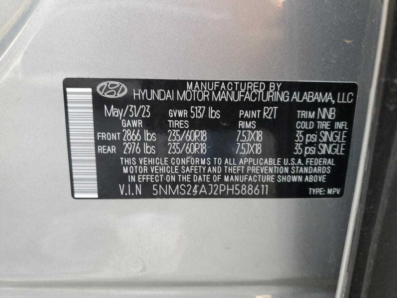 2023 Hyundai Santa Fe VIN 5NMS24AJ2PH588611 Copart auction photo, front end / minor dent/scratches damage thumbnail 14