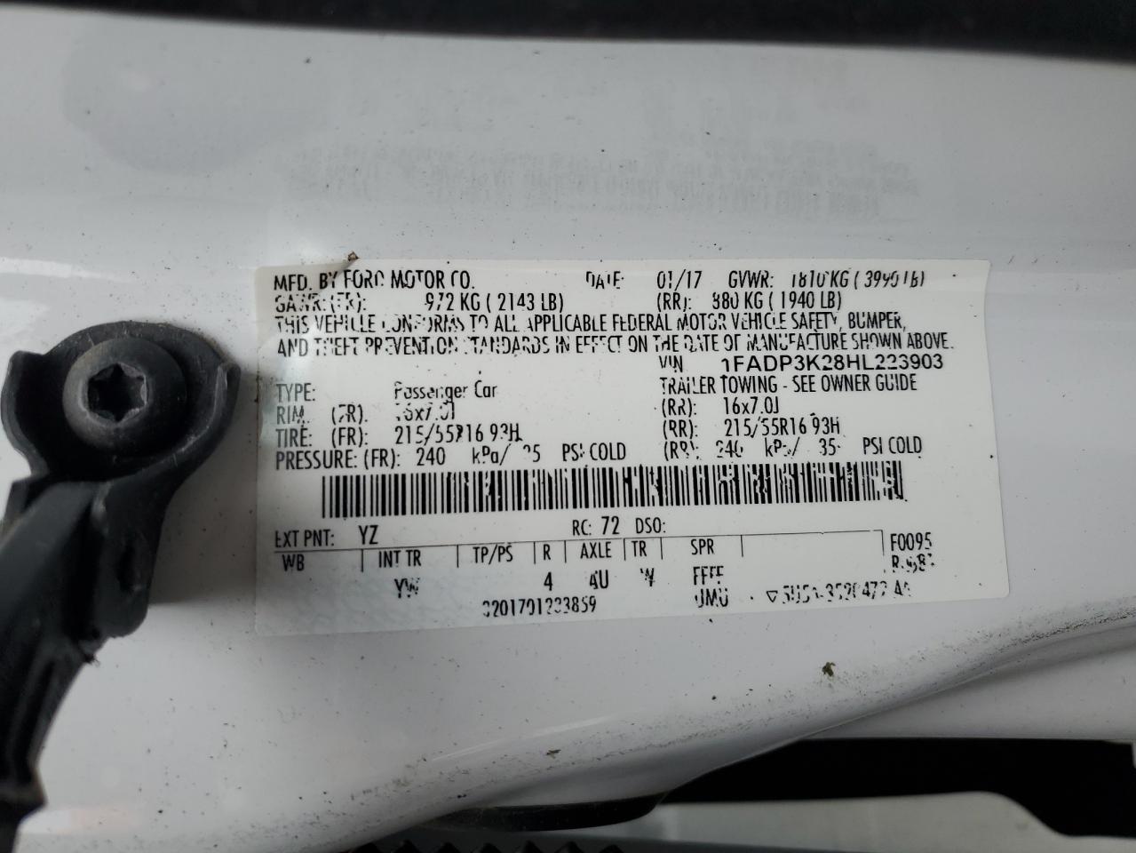2017 Ford Focus VIN 1FADP3K28HL223903 Copart auction photo, front end damage thumbnail 13