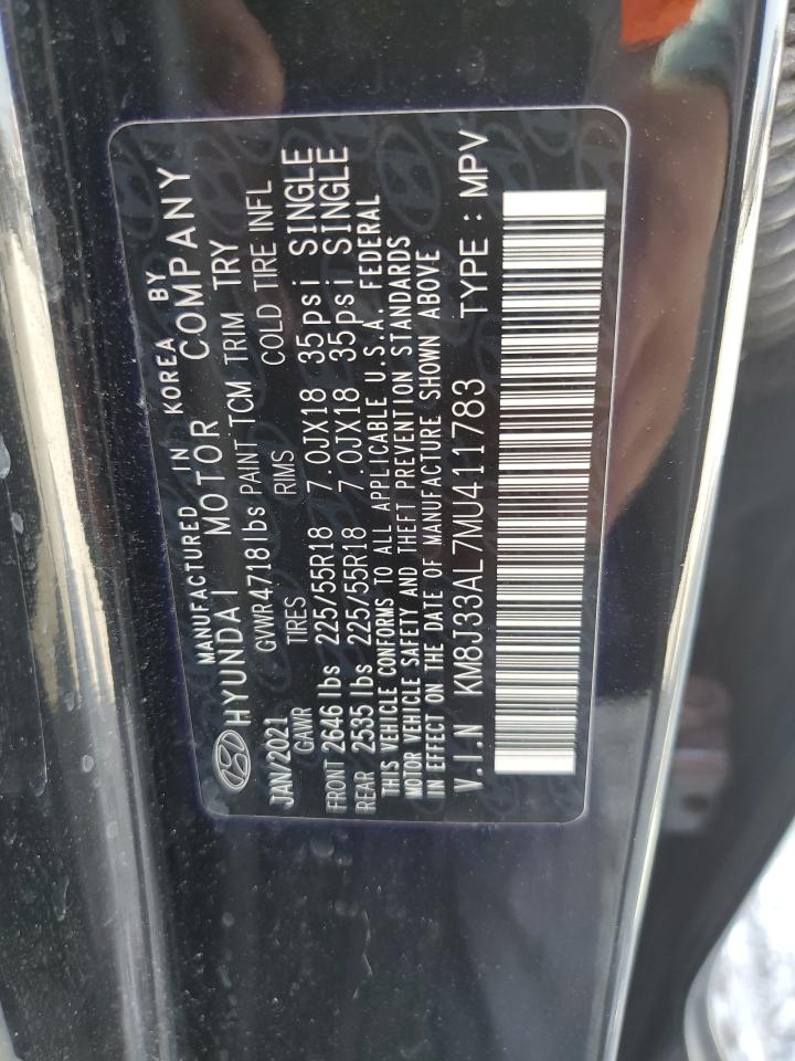 2021 Hyundai Tucson VIN KM8J33AL7MU411783 Copart auction photo, front end / side damage thumbnail 13