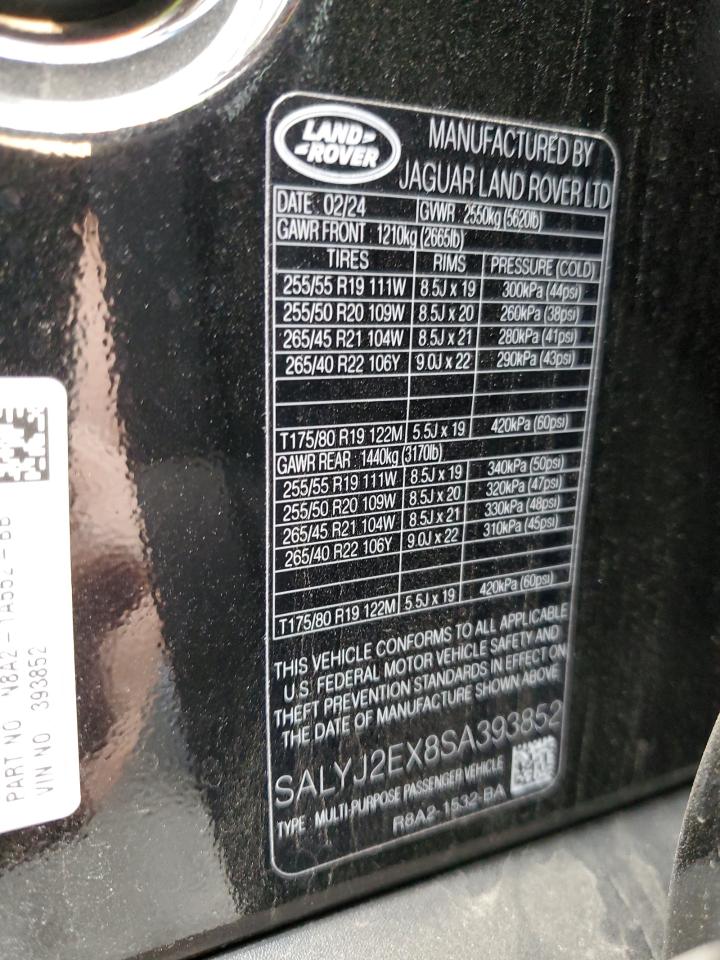 2025 Land Rover Range Rover VIN SALYJ2EX8SA393852 Copart auction photo, front end / rear end damage thumbnail 15