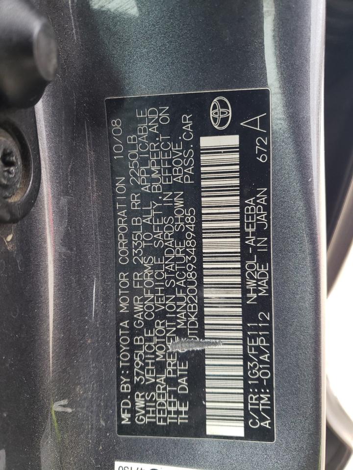 2009 Toyota Prius VIN JTDKB20U893489485 Copart auction photo, side damage thumbnail 14