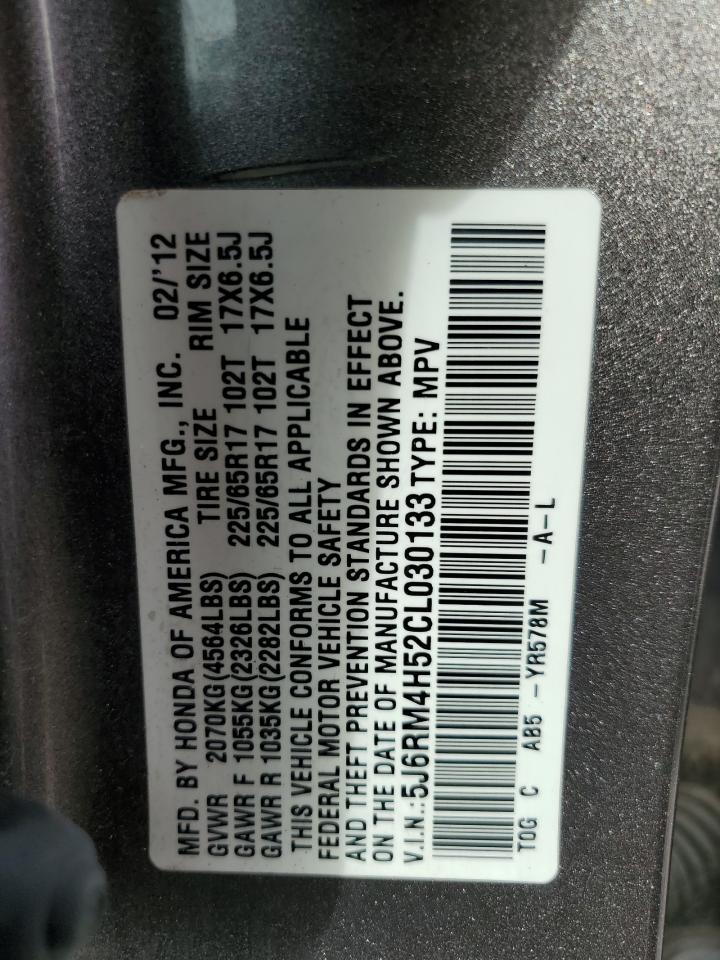 2012 Honda CR-V VIN 5J6RM4H52CL030133 Copart auction photo, front end damage thumbnail 14