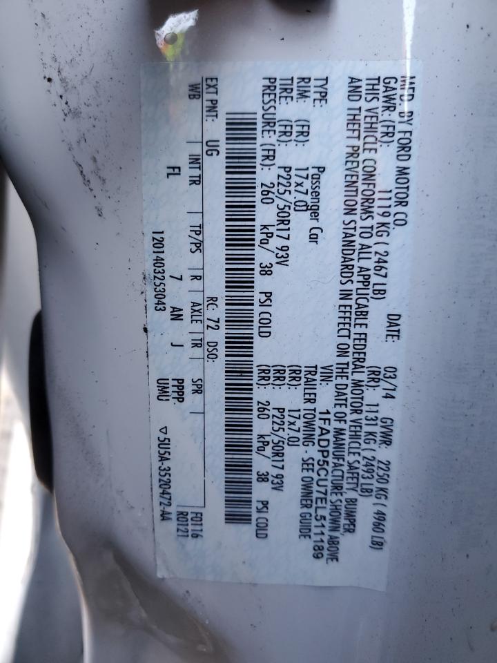 2014 Ford C-MAX VIN 1FADP5CU7EL511189 Copart auction photo, side damage thumbnail 12