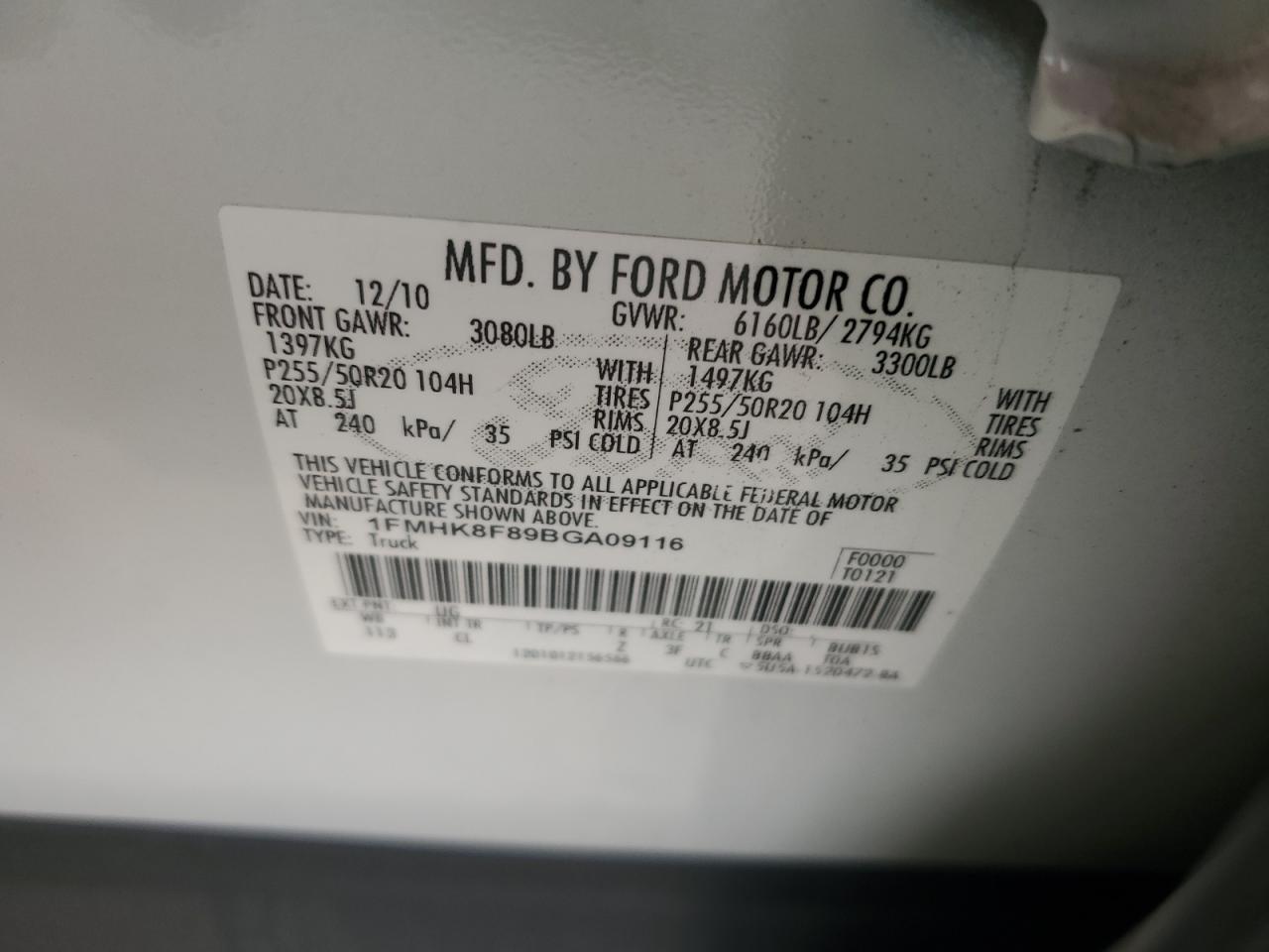 2011 Ford Explorer VIN 1FMHK8F89BGA09116 Copart auction photo, front end damage thumbnail 12