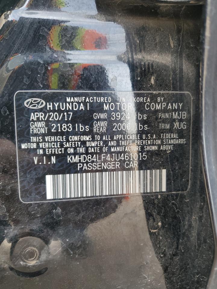 2018 Hyundai Elantra VIN KMHD84LF4JU461015 Copart auction photo, rear end / side damage thumbnail 12
