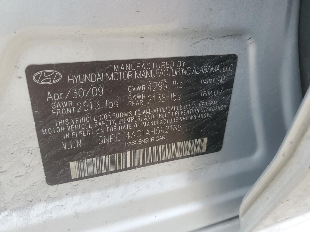 2010 Hyundai Sonata VIN 5NPET4AC1AH592168 Copart auction photo, rear end / front end damage thumbnail 13