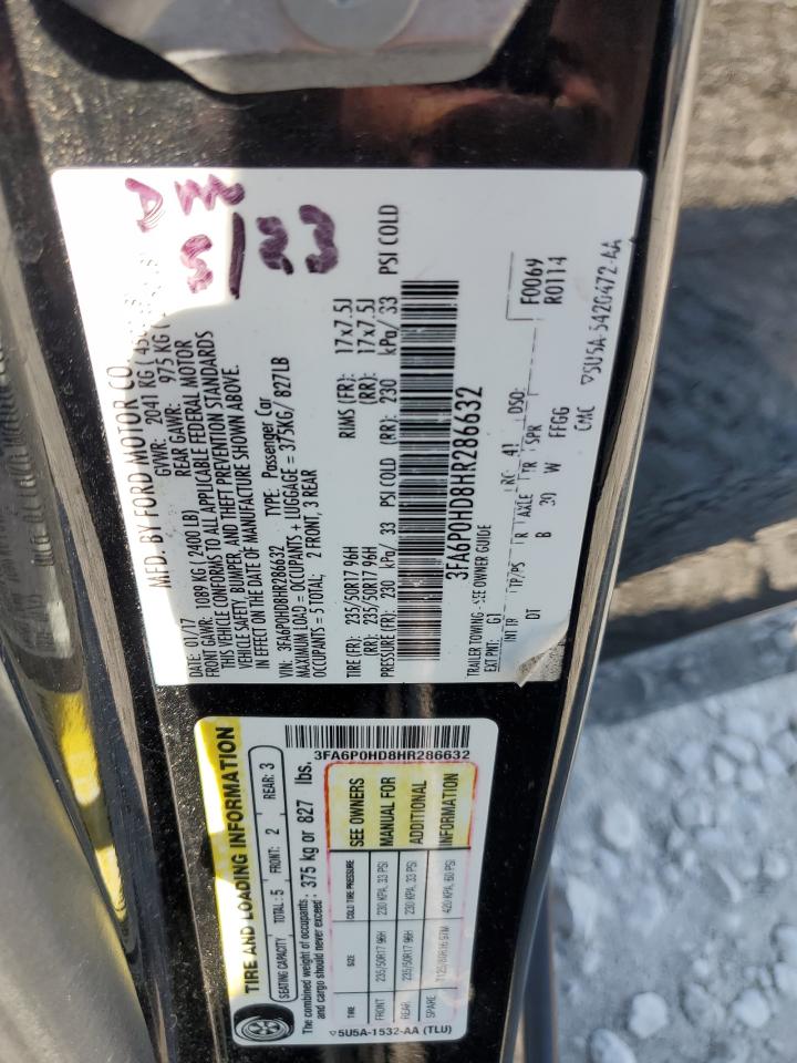2017 Ford Fusion VIN 3FA6P0HD8HR286632 Copart auction photo, rear end damage thumbnail 13