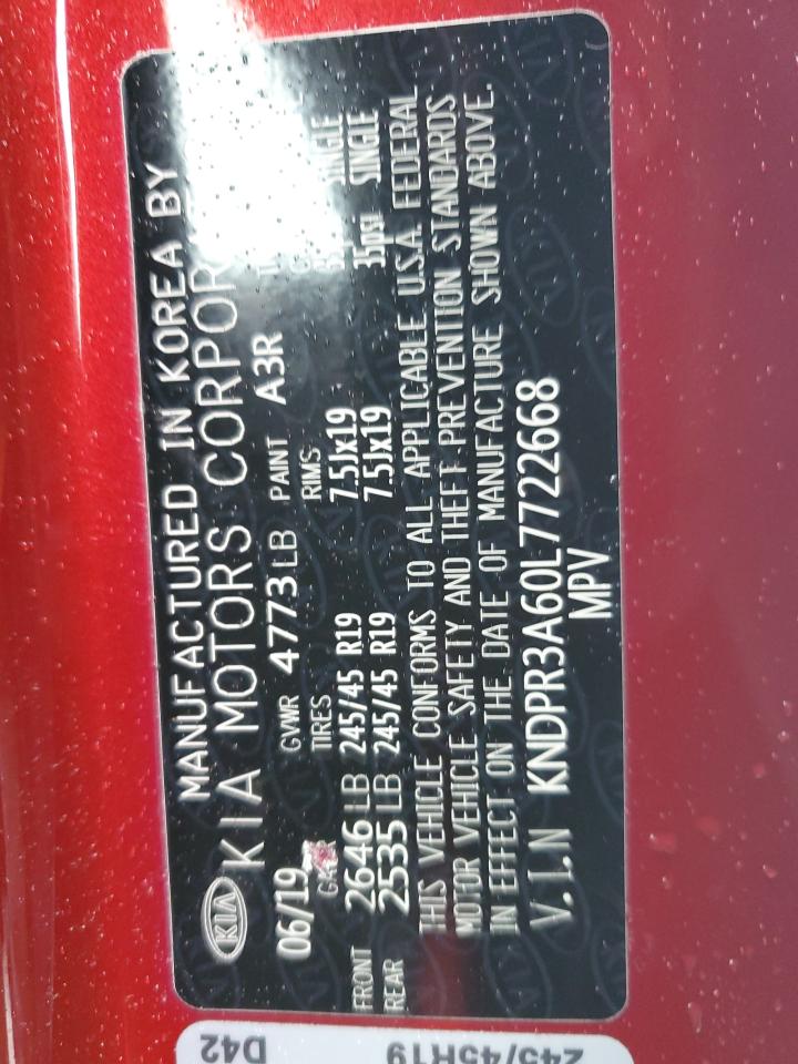 2020 KIA Sportage VIN KNDPR3A60L7722668 Copart auction photo, front end damage thumbnail 14