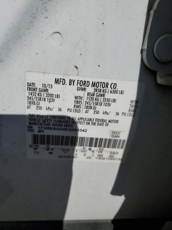 2014 Ford Explorer VIN 1FM5K8AR4EGA81042 Copart auction photo, vandalism damage thumbnail 13