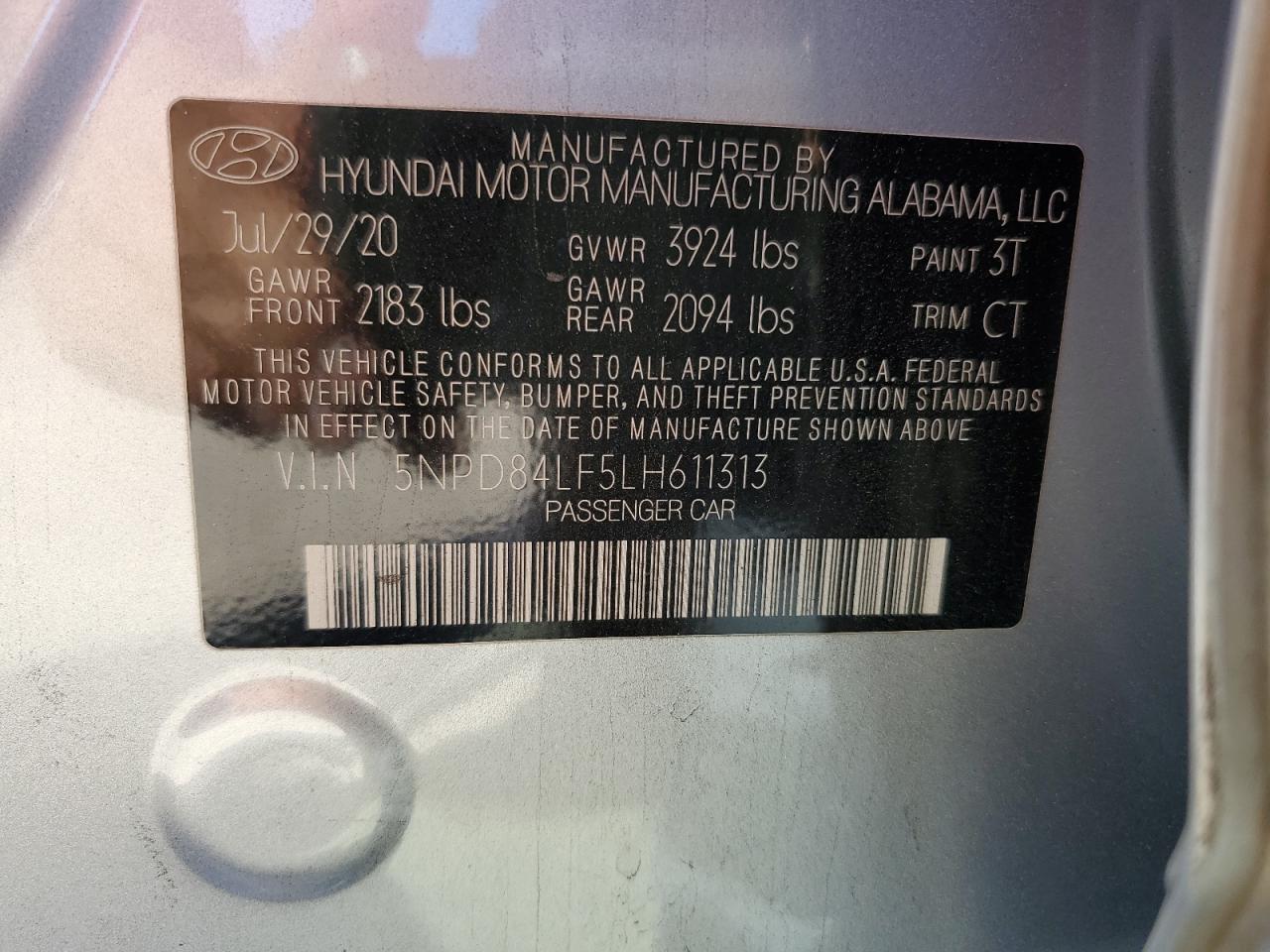 2020 Hyundai Elantra VIN 5NPD84LF5LH611313 Copart auction photo, front end damage thumbnail 12
