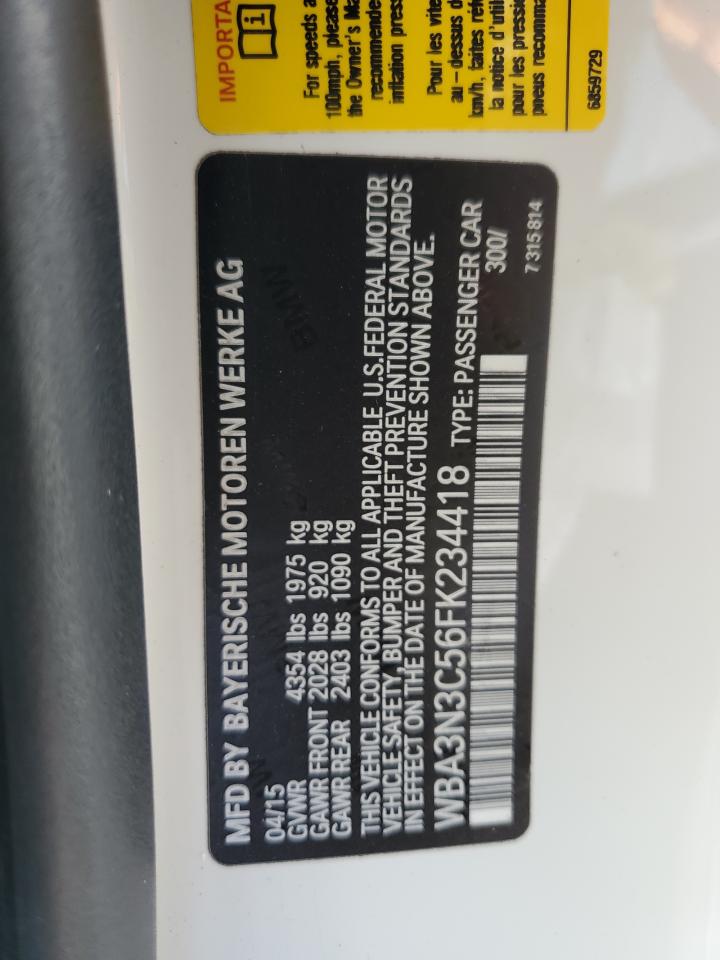 2015 BMW 4er VIN WBA3N3C56FK234418 Copart auction photo, front end / rear end damage thumbnail 12