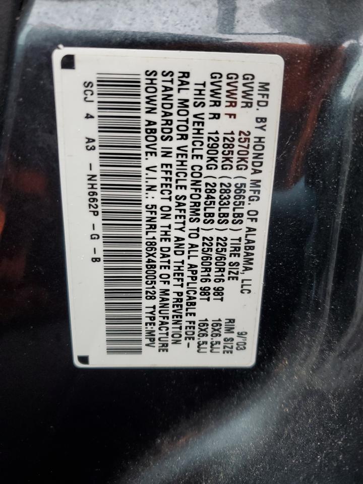 2004 Honda Odyssey VIN 5FNRL186X4B005128 Copart auction photo, front end damage thumbnail 14