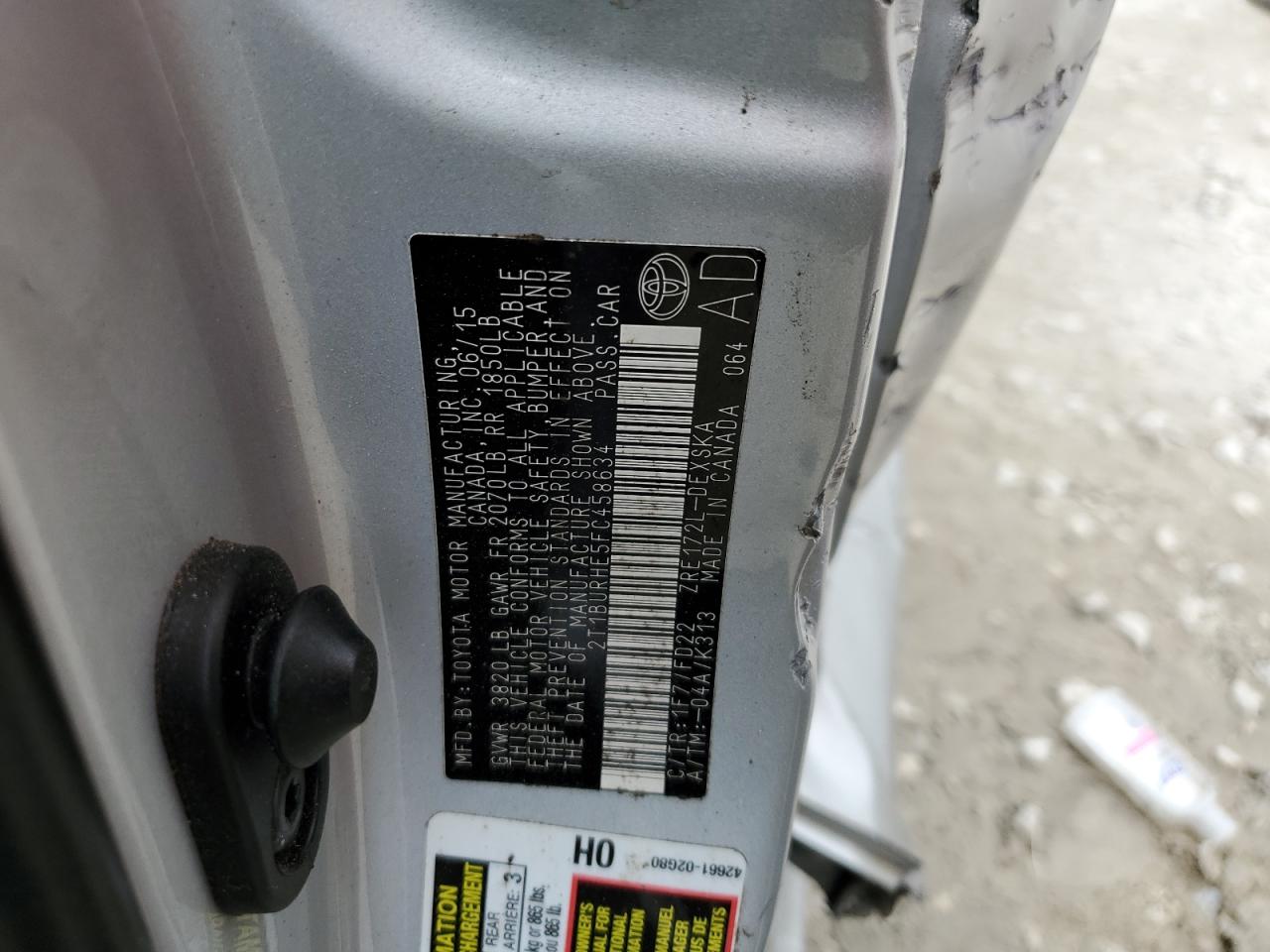 2015 Toyota Corolla VIN 2T1BURHE5FC458634 Copart auction photo, side damage thumbnail 12