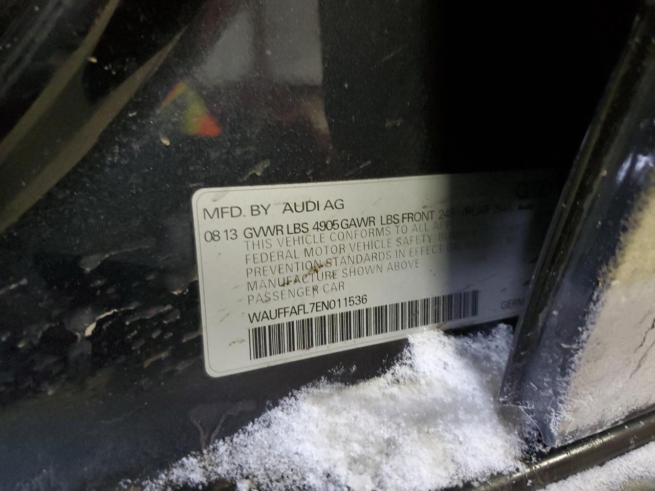 2014 Audi A4 VIN WAUFFAFL7EN011536 Copart auction photo, front end / side damage thumbnail 12