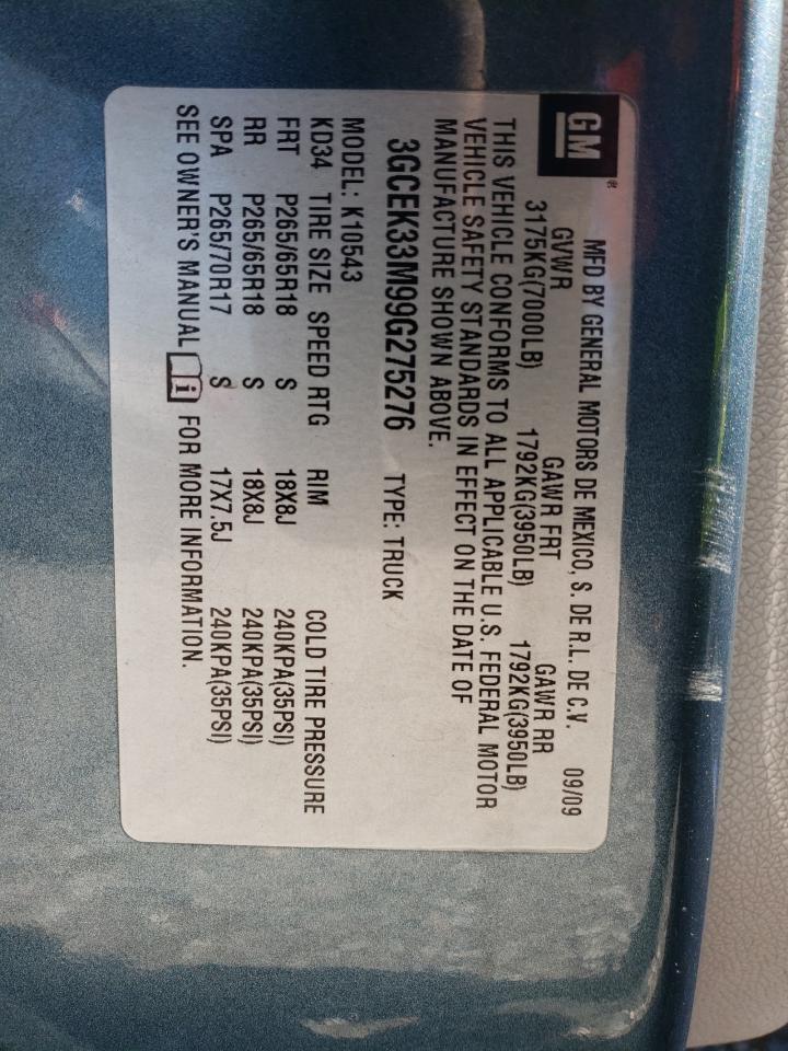 2009 Chevrolet Silverado VIN 3GCEK33M99G275276 Copart auction photo, front end damage thumbnail 12