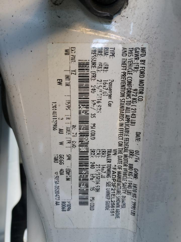 2014 Ford Focus VIN 1FADP3F21EL256151 Copart auction photo, rear end / front end damage thumbnail 12