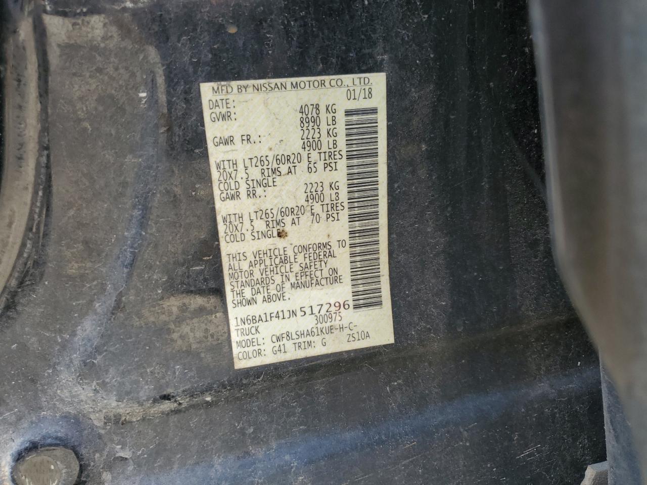 2018 Nissan Titan VIN 1N6BA1F41JN517296 Copart auction photo, mechanical damage thumbnail 12