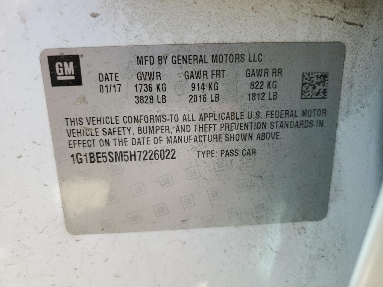 2017 Chevrolet Cruze VIN 1G1BE5SM5H7226022 Copart auction photo, front end damage thumbnail 13