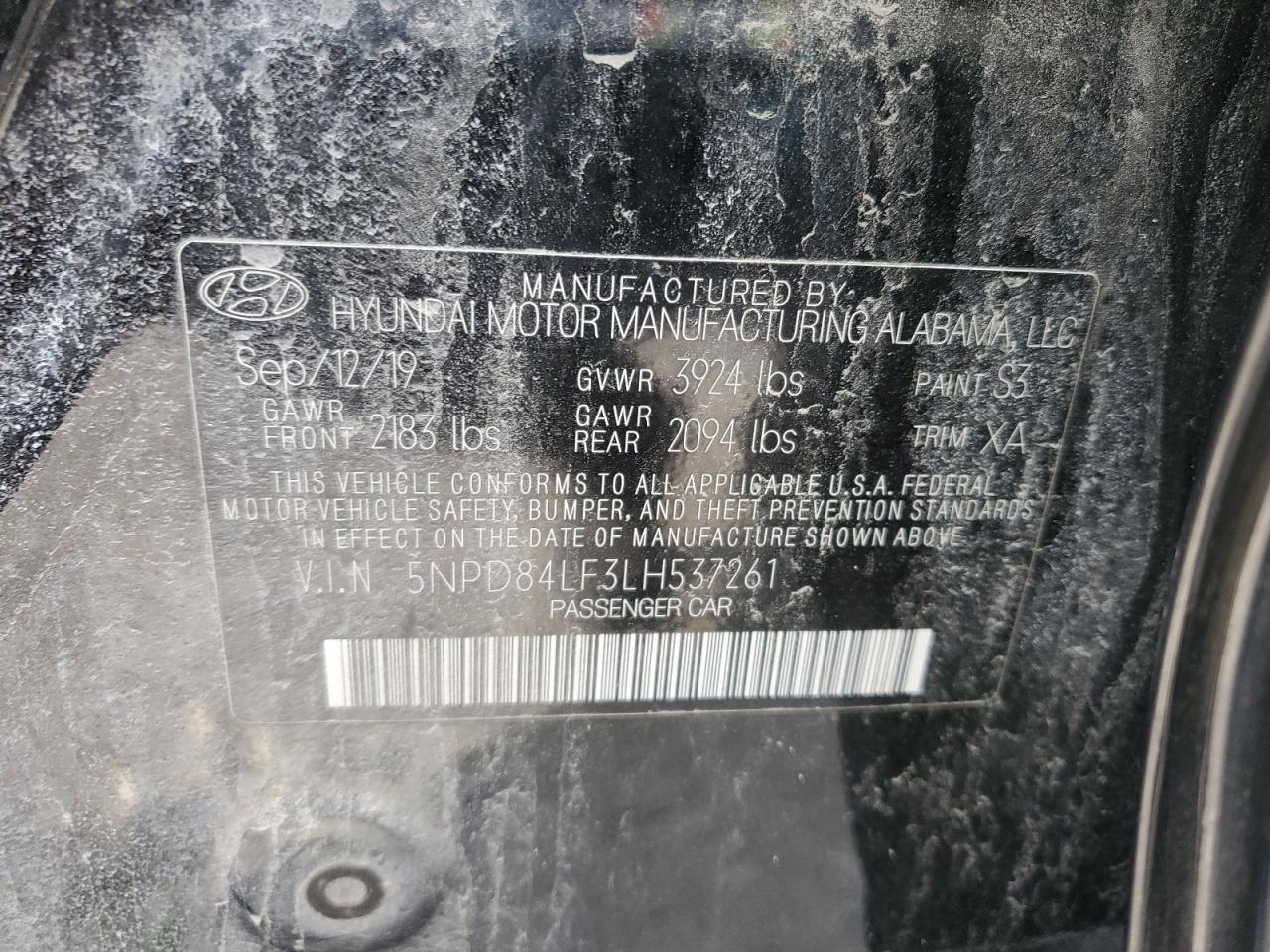 2020 Hyundai Elantra VIN 5NPD84LF3LH537261 Copart auction photo, all over / front end damage thumbnail 12