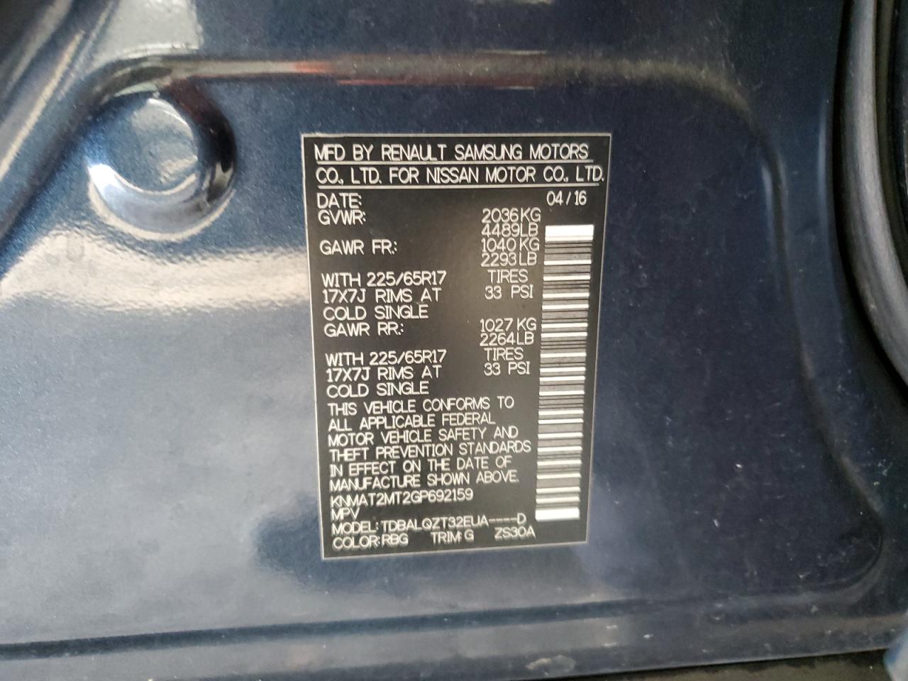2016 Nissan Rogue VIN KNMAT2MT2GP692159 Copart auction photo, front end damage thumbnail 13