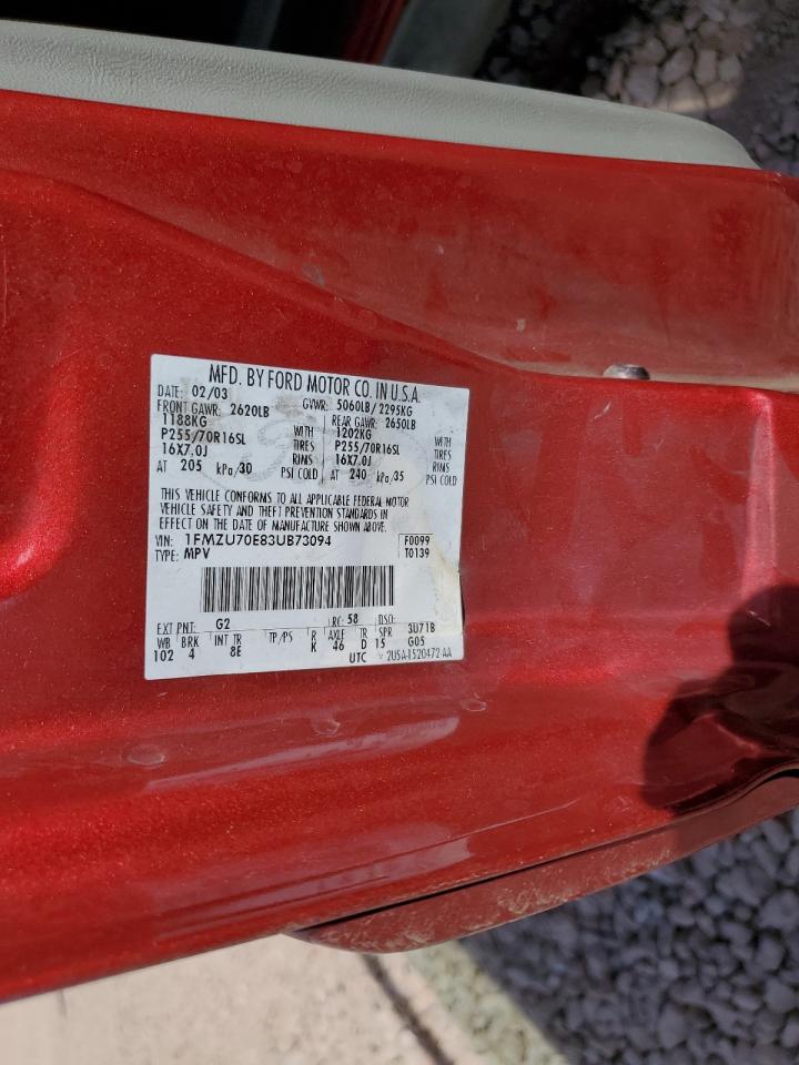 2003 Ford Explorer VIN 1FMZU70E83UB73094 Copart auction photo, all over damage thumbnail 13