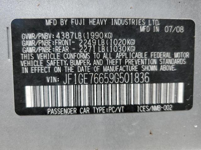2009 Subaru WRX VIN JF1GE76659G501836 Copart auction photo, hail damage thumbnail 12