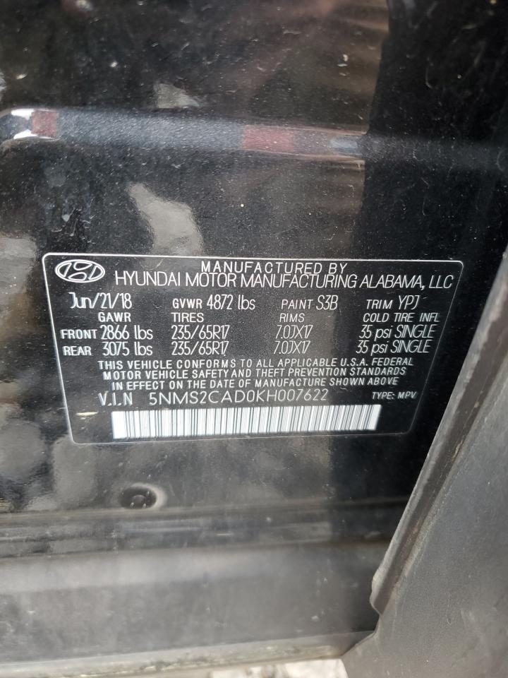 2019 Hyundai Santa Fe VIN 5NMS2CAD0KH007622 Copart auction photo, front end / minor dent/scratches damage thumbnail 16