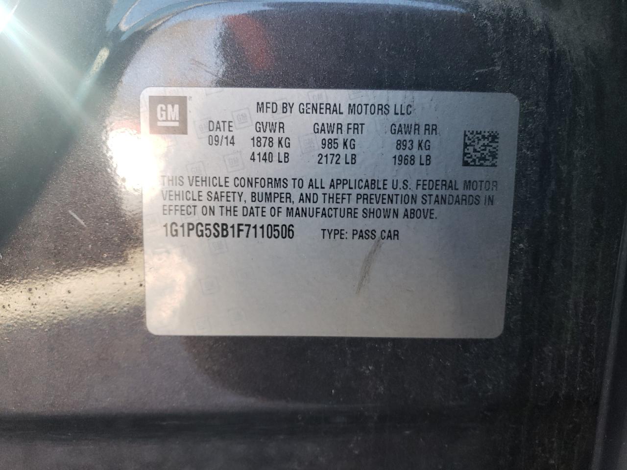 2015 Chevrolet Cruze VIN 1G1PG5SB1F7110506 Copart auction photo, mechanical damage thumbnail 12