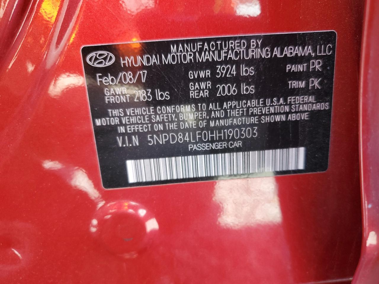 2017 Hyundai Elantra VIN 5NPD84LF0HH190303 Copart auction photo, rear end damage thumbnail 13