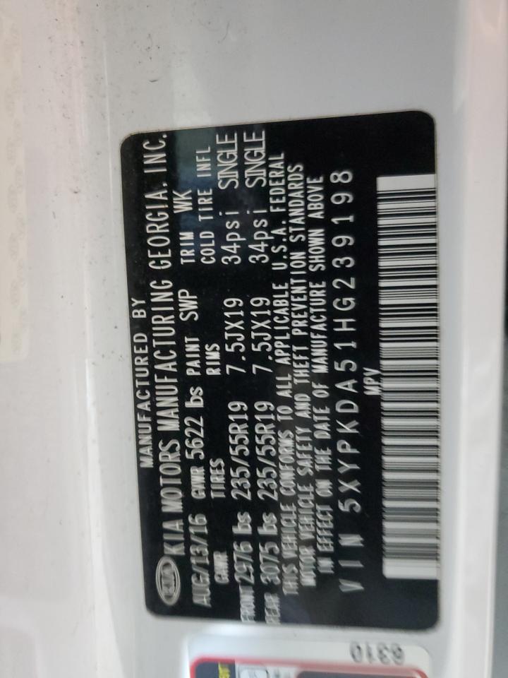 2017 KIA Sorento VIN 5XYPKDA51HG239198 Copart auction photo, side / rear end damage thumbnail 13